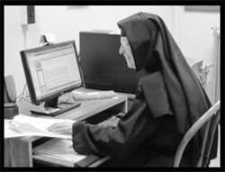 Sister at a computer